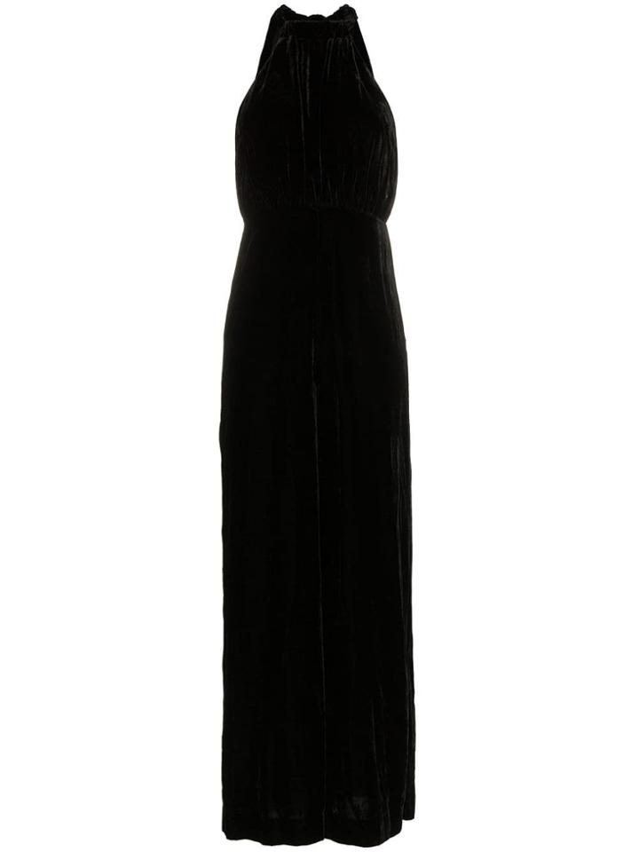 Rotate Halterneck Sleeveless Velvet Jumpsuit - Black