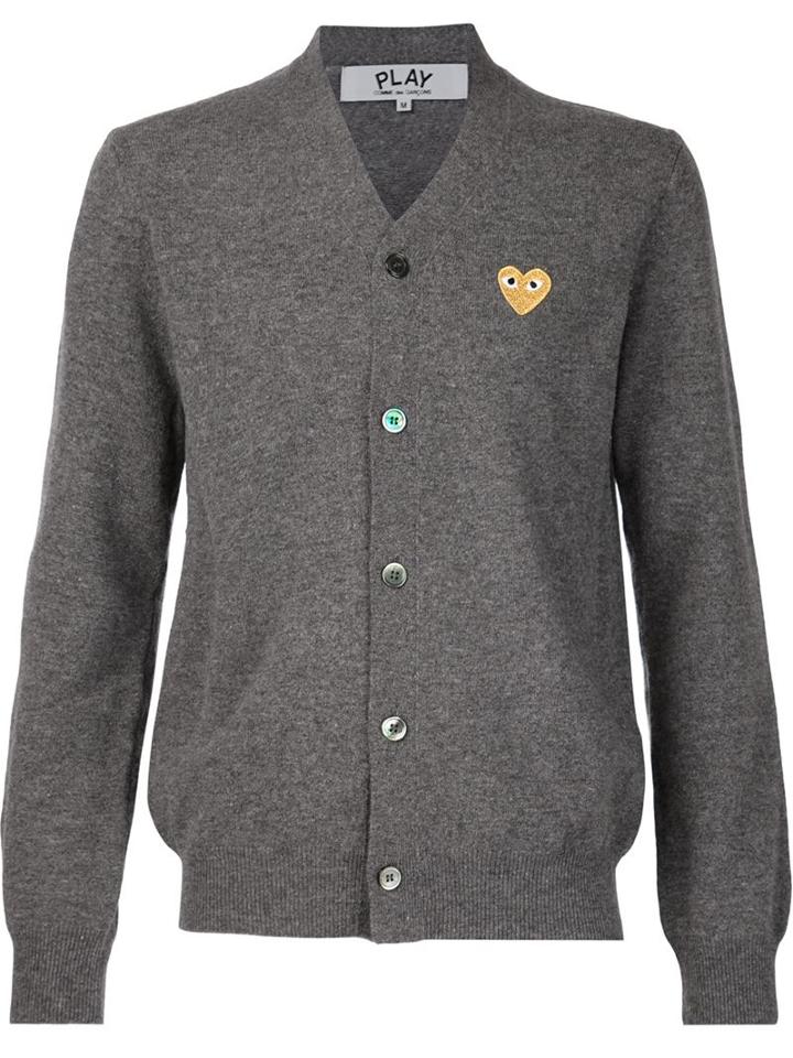 Comme Des Garçons Play Embroidered Heart Cardigan, Men's, Size: Large, Grey, Wool