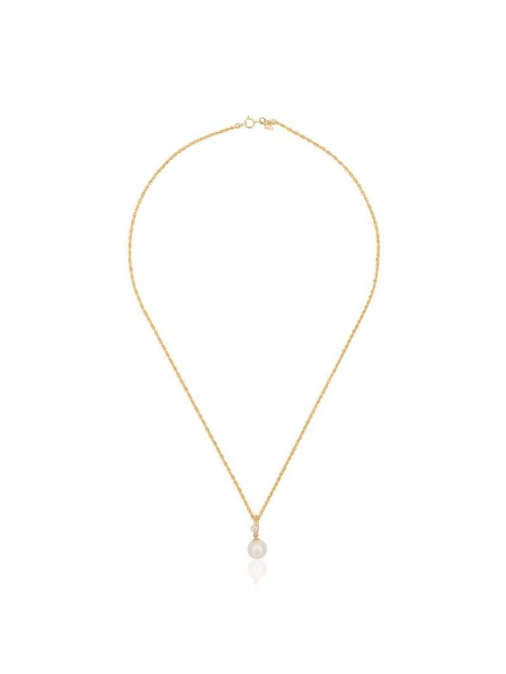 Loren Stewart Yellow Gold Pearl Drop And Diamond Necklace