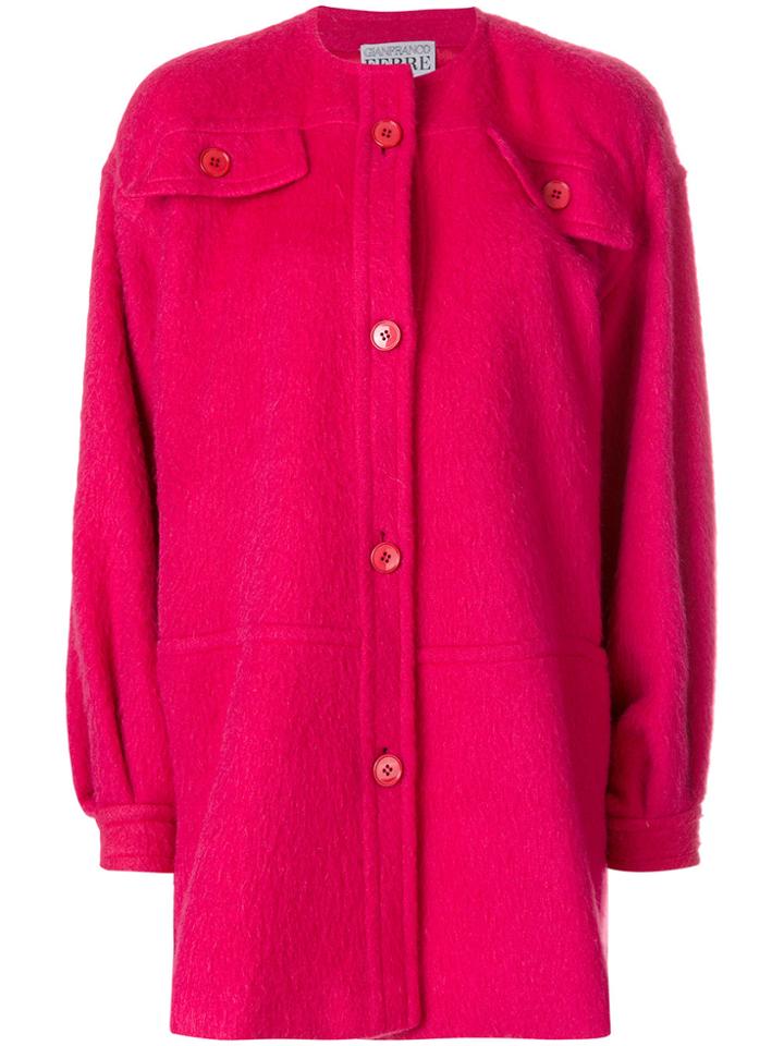 Gianfranco Ferre Vintage Collarless Shift Coat - Pink & Purple