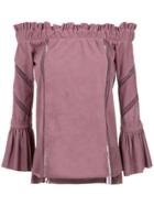 Andrea Bogosian Off The Shoulder Chamois Blouse - Pink & Purple