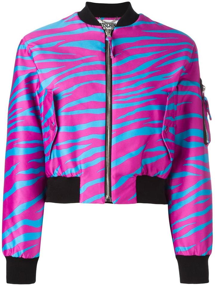 Moschino Cropped Zebra Print Bomber, Women's, Size: 40, Pink/purple, Polyamide/rayon/polyester