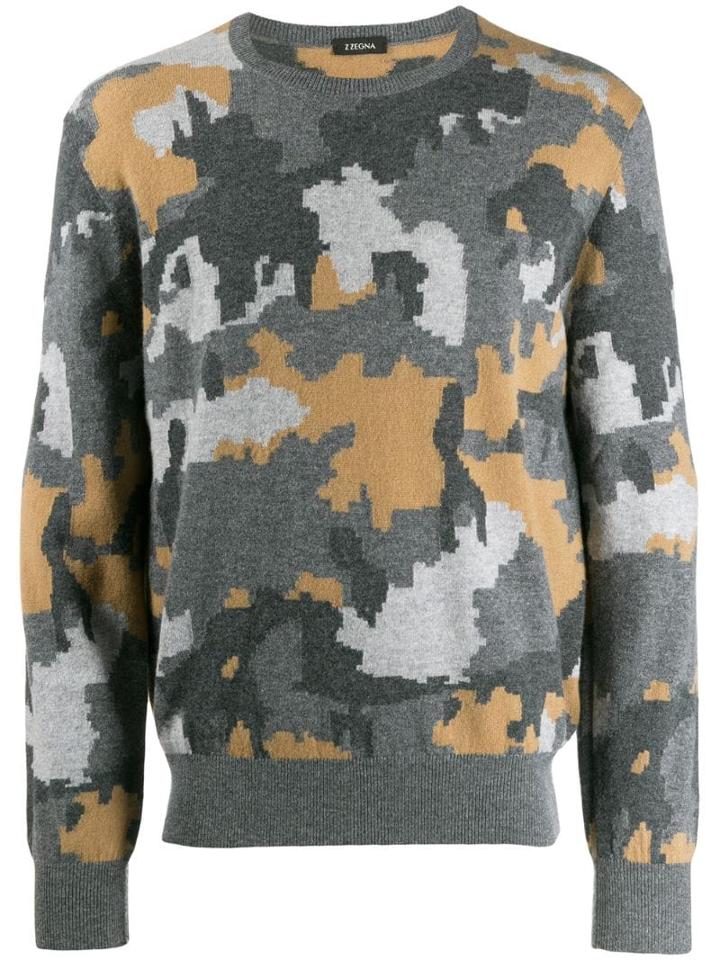 Z Zegna Camouflage Print Jumper - Grey