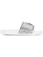 Giuseppe Zanotti Design Glitter Logo Slides - Silver