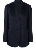 Brunello Cucinelli Collarless Blazer Jacket, Women's, Size: 46, Blue, Silk/acetate/alpaca/virgin Wool