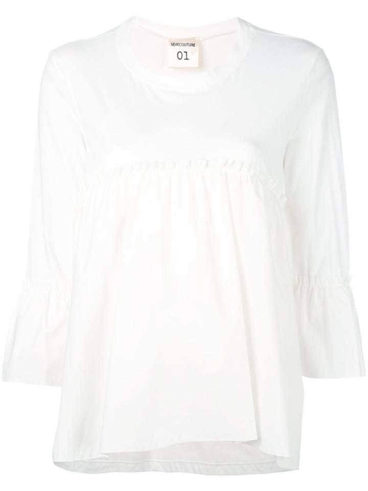Semicouture Gathered T-shirt, Women's, Size: 42, White, Cotton