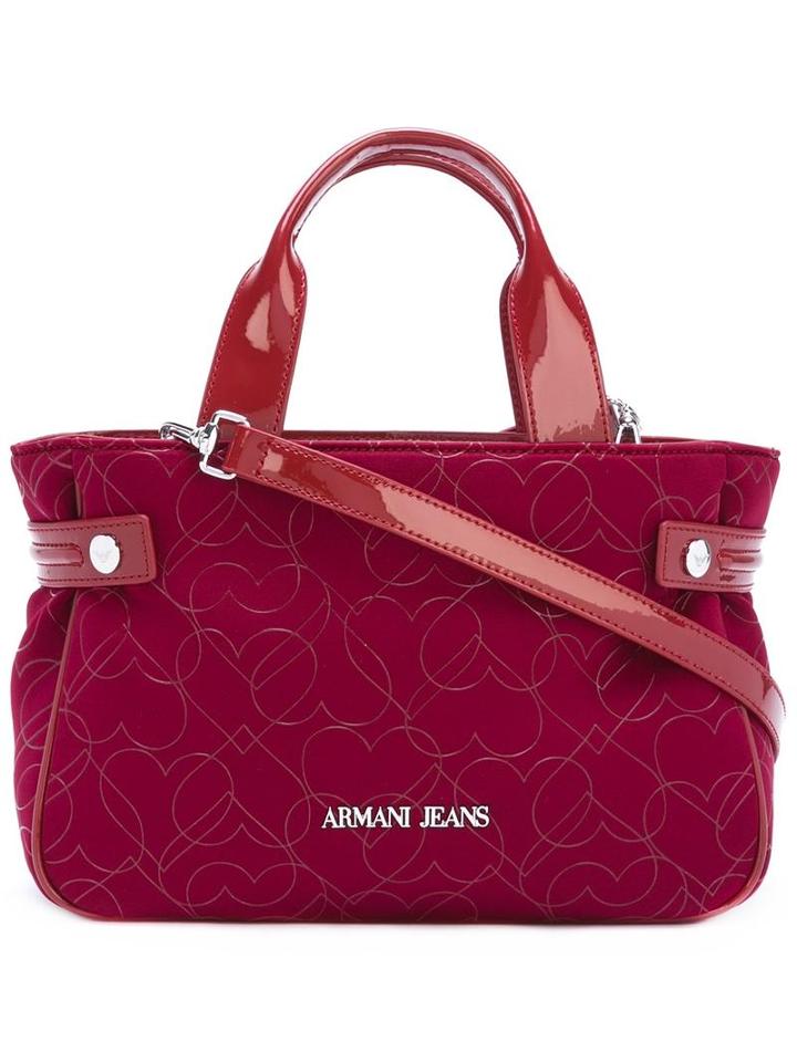 Armani Jeans Medium 'hearts' Pattern Tote, Women's, Red, Polyester/spandex/elastane