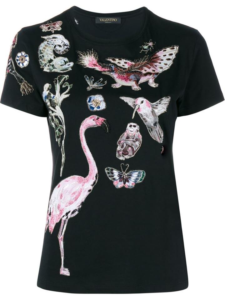 Valentino 'fantastic Animals' Embroidered T-shirt, Women's, Size: Medium, Black, Silk/cotton/viscose/metallic Fibre