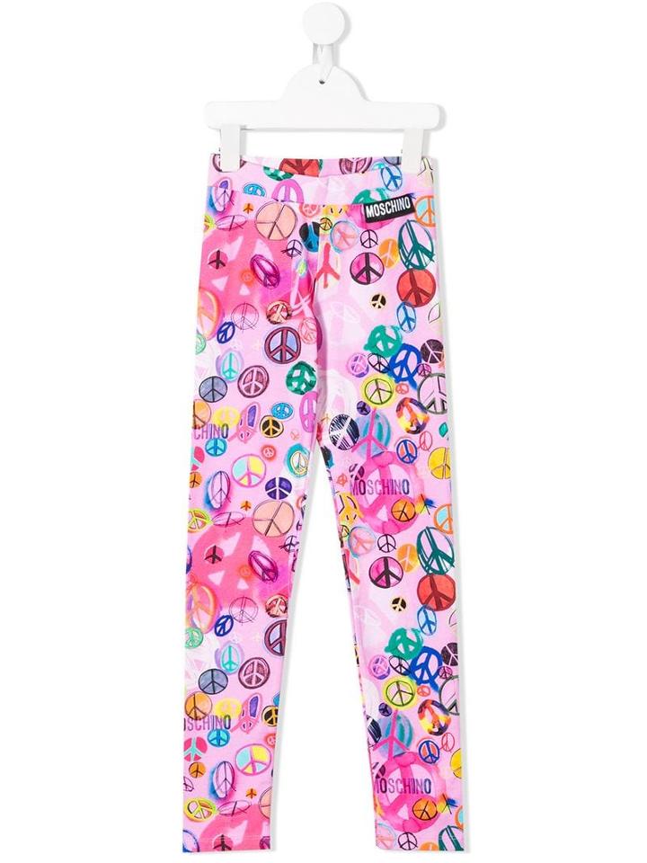 Moschino Kids Teen Peace Print Leggings - Pink