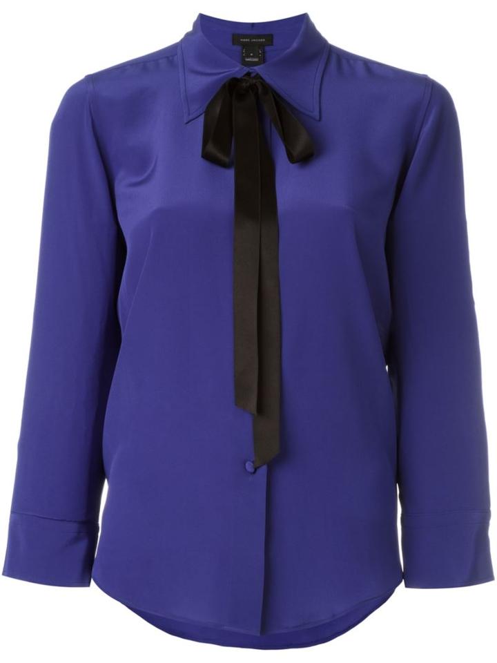 Marc Jacobs Crêpe De Chine Bow Shirt, Women's, Size: 14, Blue, Silk