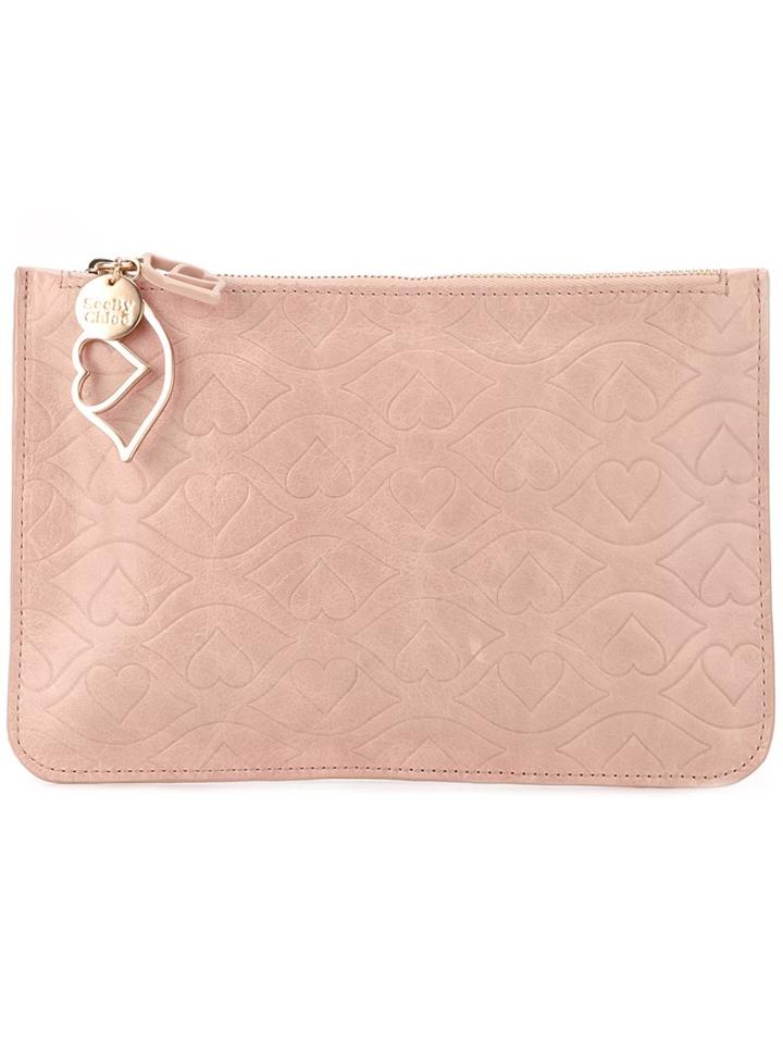 See By Chloé Big Bisou Embossed Clutch, Women's, Pink/purple