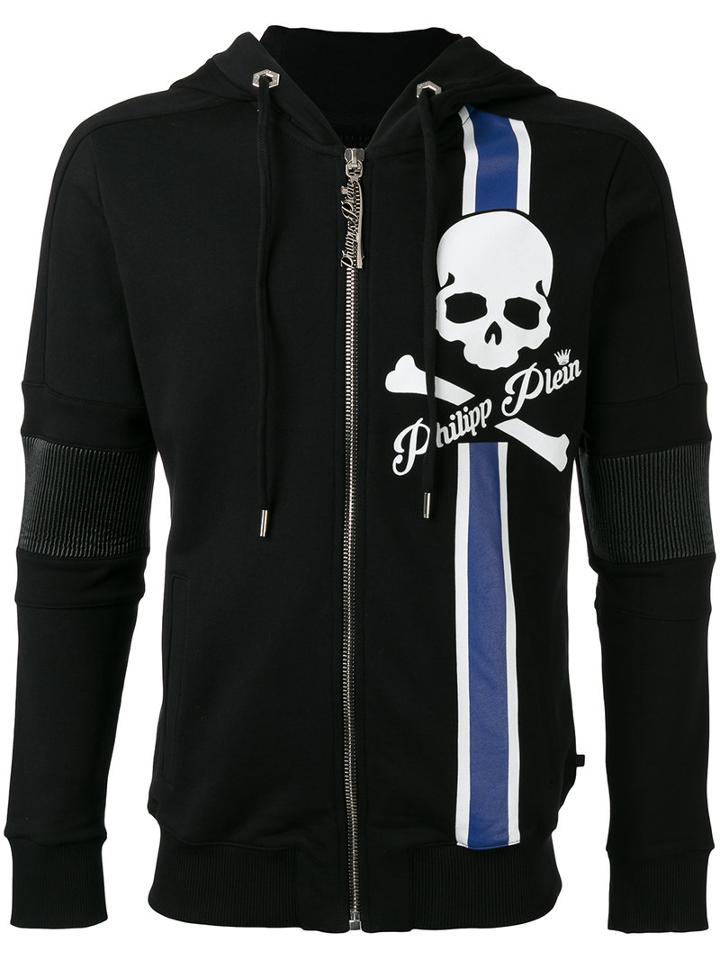 Philipp Plein Skull Stripe Print Hoodie, Men's, Size: Large, Black, Cotton