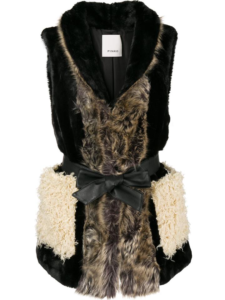 Pinko Tie Waist Faux Fur Gilet - Nude & Neutrals