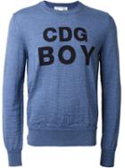 Comme Des Garçons Shirt Boy Crew-neck Logo Sweatshirt, Size: Small, Blue, Wool