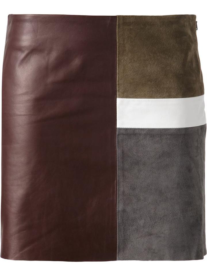 Theory Panelled Mini Skirt, Women's, Size: 12, Brown, Polyester/polyurethane/lamb Skin/pig Leather