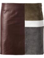 Theory Panelled Mini Skirt, Women's, Size: 12, Brown, Polyester/polyurethane/lamb Skin/pig Leather