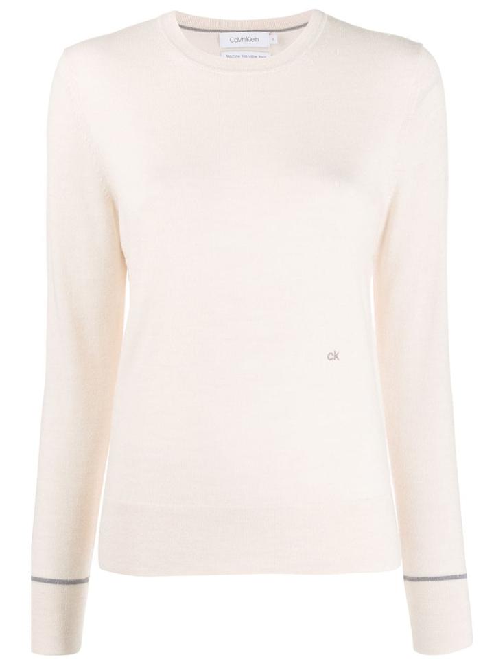 Calvin Klein Logo Embroidered Jumper - Neutrals