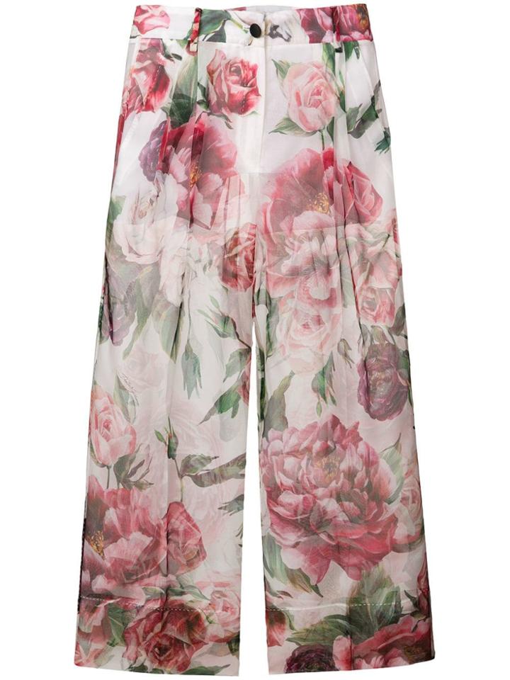 Dolce & Gabbana Peonies Print Cropped Trousers - White