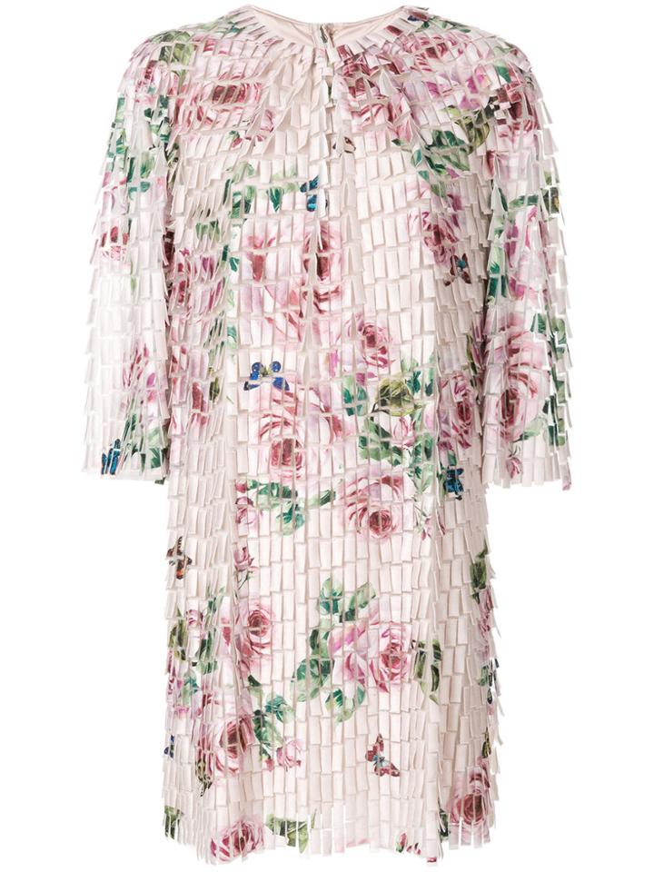 Dolce & Gabbana Floral Print Fringe Style Dress - Pink & Purple