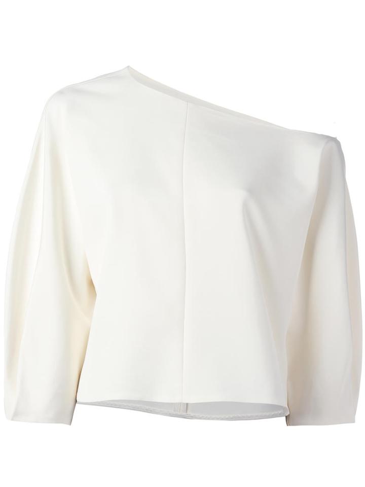 Tibi Asymmetric Neck Cropped Blouse, Women's, Size: Xs, White, Polyamide/spandex/elastane/acetate