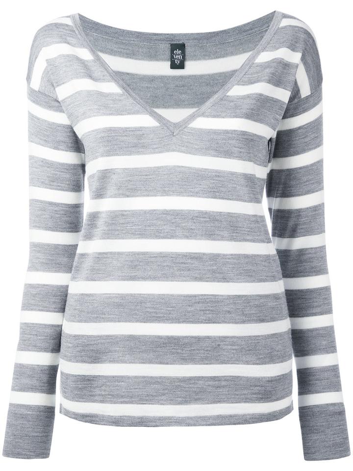 Eleventy - Striped Knit Top - Women - Silk/merino - M, Grey, Silk/merino