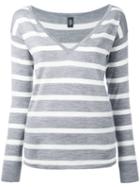 Eleventy - Striped Knit Top - Women - Silk/merino - M, Grey, Silk/merino