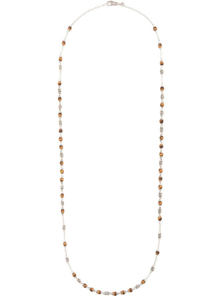 John Hardy Silver Classic Chain Tiger Eye Bead Necklace - Brown