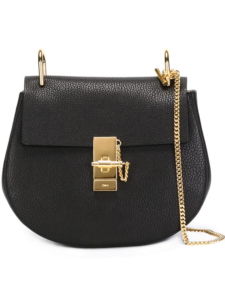 Chloé Small 'drew' Leather Shoulder Bag, Women's, Black, Lamb Skin/suede/metal