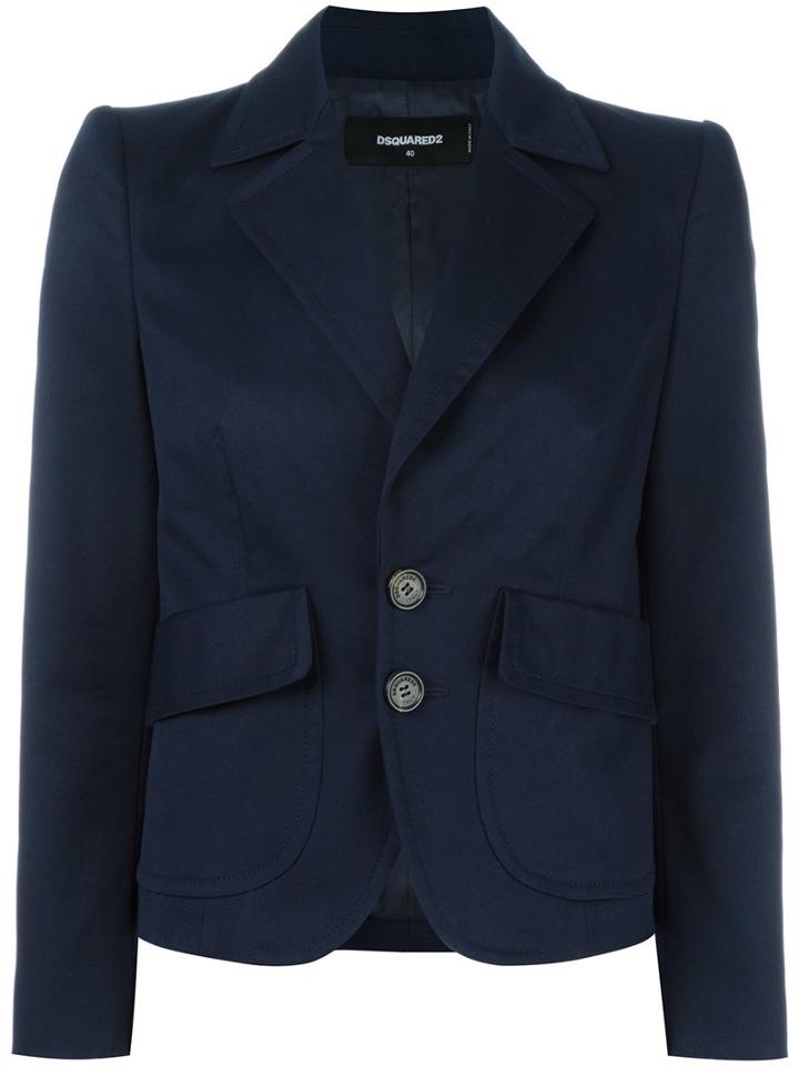 Dsquared2 Cropped Peaked Lapel Blazer, Women's, Size: 40, Blue, Cotton/spandex/elastane/viscose/polyester