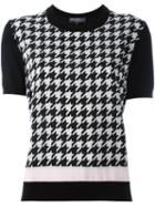 Salvatore Ferragamo Houndstooth Print T-shirt, Women's, Size: Small, Black, Silk/virgin Wool