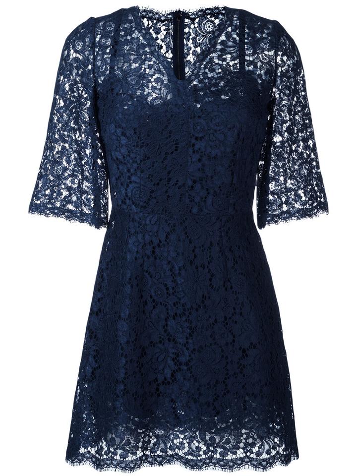 Dolce & Gabbana Lace Dress, Women's, Size: 46, Blue, Silk/cotton/polyamide/viscose