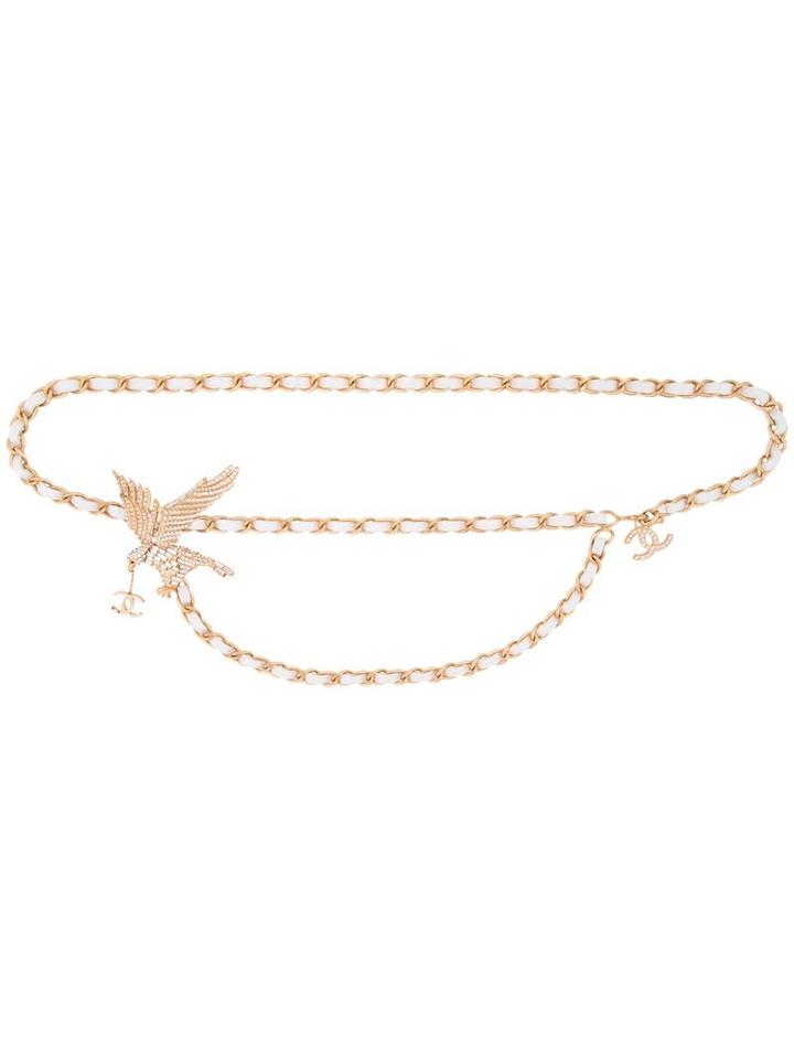 Chanel Vintage Hawk Motif Chain Belt, Women's, White