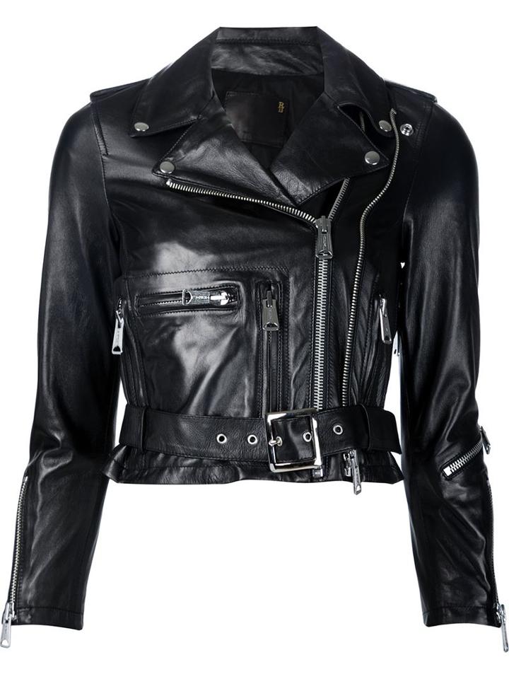 R13 Cropped Leather Jacket, Women's, Size: Medium, Black, Viscose/cotton/lamb Skin