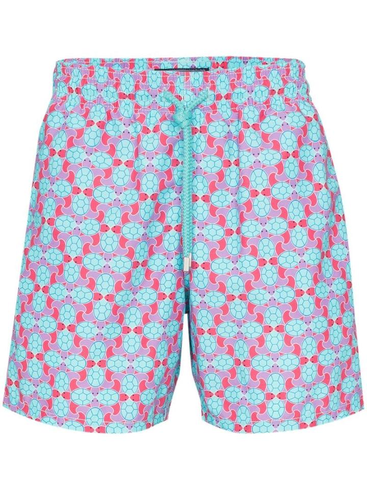 Vilebrequin Moorea Turtle Puzzle Print Swimming Shorts - Blue