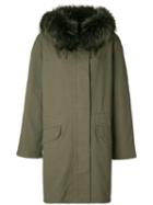 Army Yves Salomon - Fur Hood Oversized Jacket - Women - Cotton/rabbit Fur/polyester/racoon Fur - 34, Green, Cotton/rabbit Fur/polyester/racoon Fur