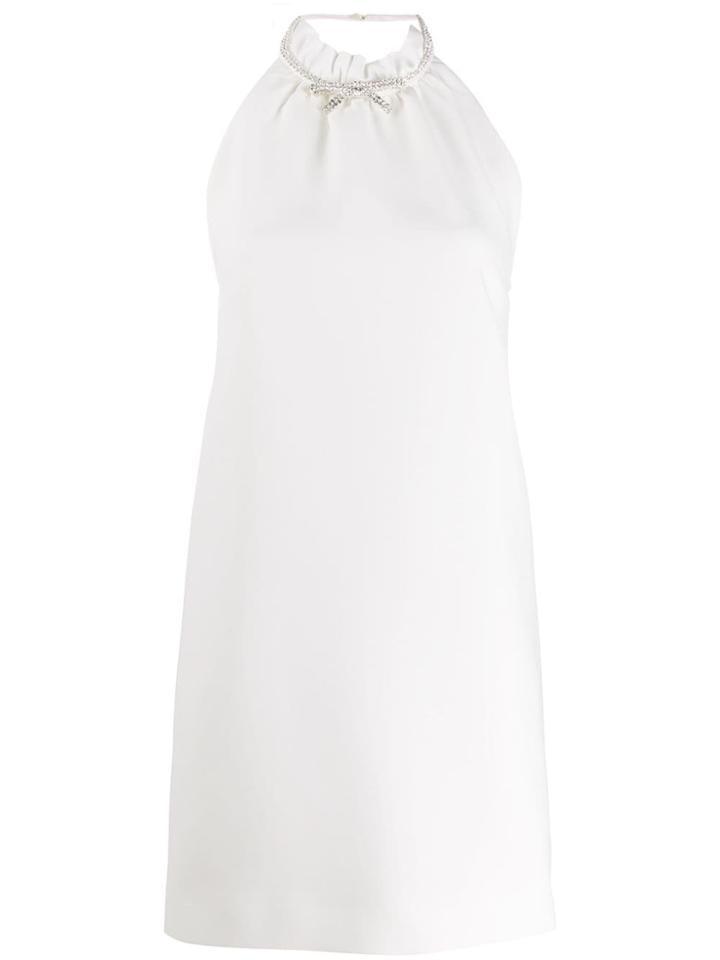 Miu Miu Halterneck Crystal Bow Dress - White