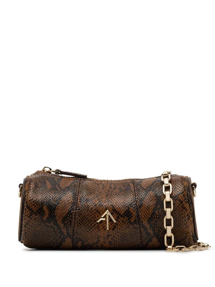 Manu Atelier Snake-print Cylinder Bag - Brown