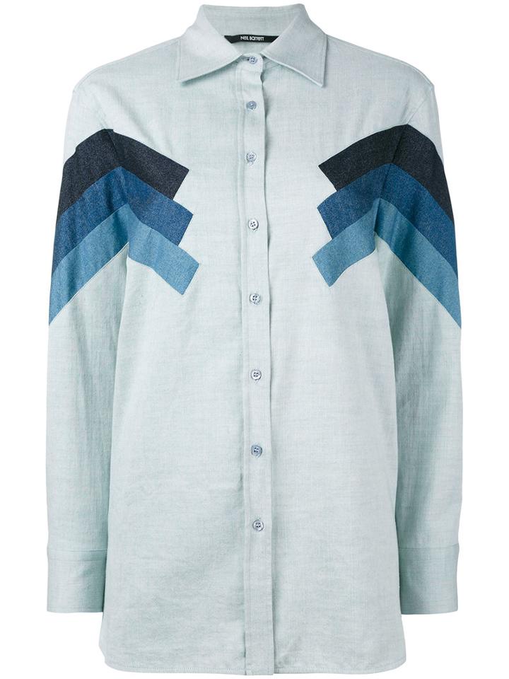 Neil Barrett - Chevron Detail Shirt - Women - Cotton - Xs, Blue, Cotton