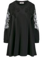 Valentino Asymmetric Lace Embellished Flared Dress - Black