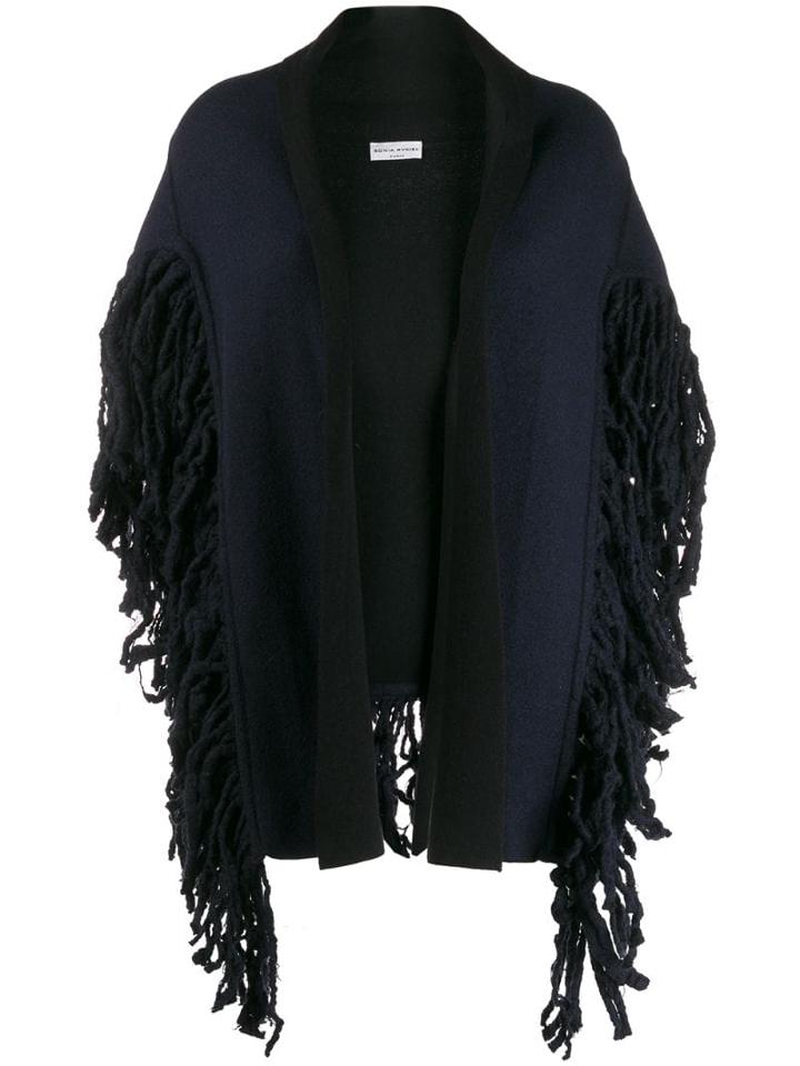 Sonia Rykiel Knitted Fringed Poncho - Blue