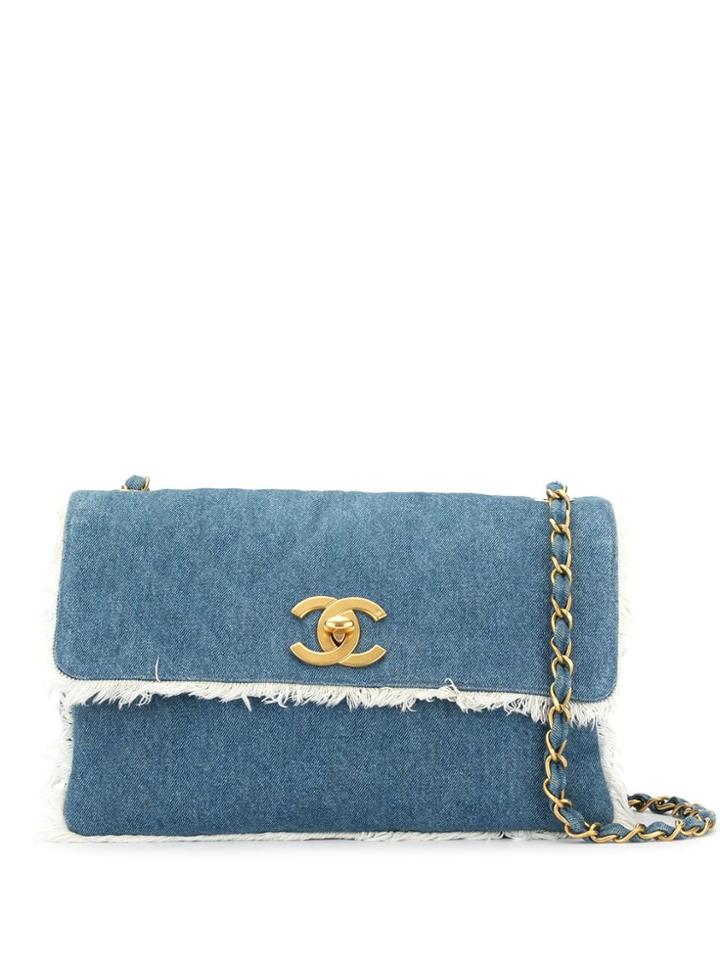 Chanel Pre-owned Fringed Denim Shoulder Bag - Blue