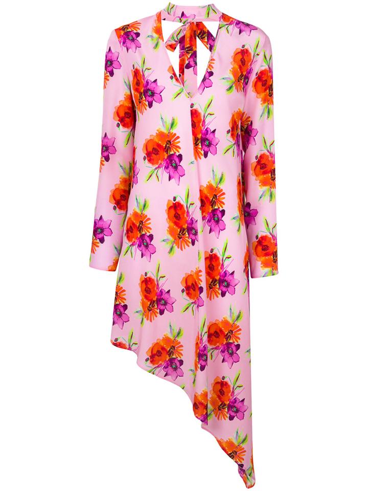 Msgm Asymmetric Floral Dress - Pink & Purple