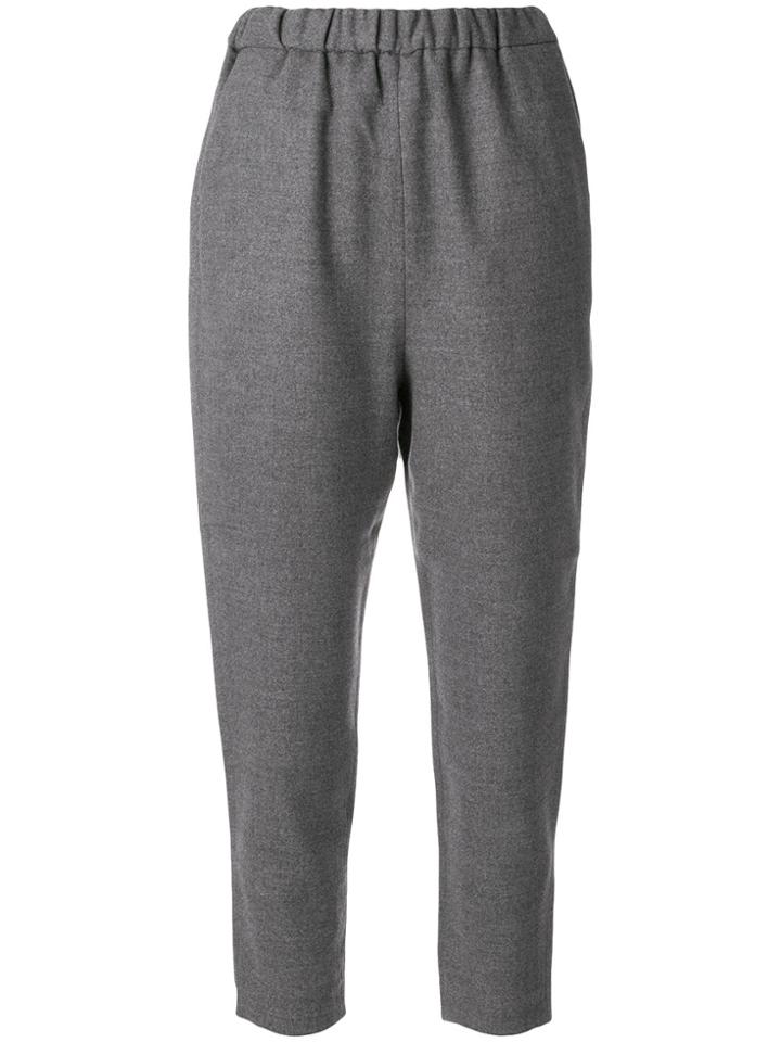 Enföld Elastic Waistband Cropped Trousers - Grey