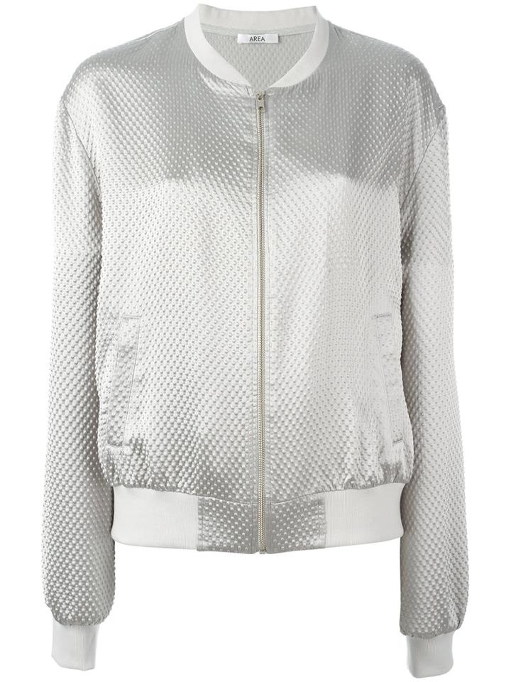 Area Zipped Bomber Jacket, Size: Small, Grey, Silk