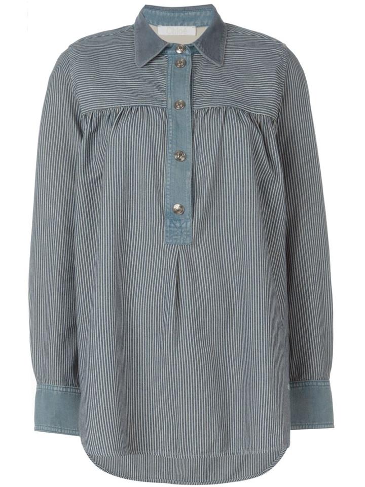 Chloé Striped Light Denim Boyish Shirt, Women's, Size: 36, Blue, Cotton