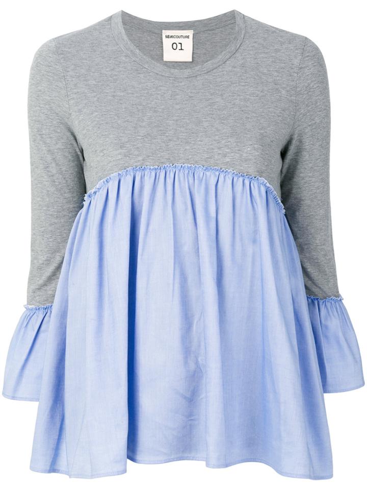 Semicouture Pleated Trim T-shirt - Grey