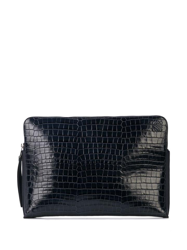 Loewe Crocodile-effect Pouch - Blue