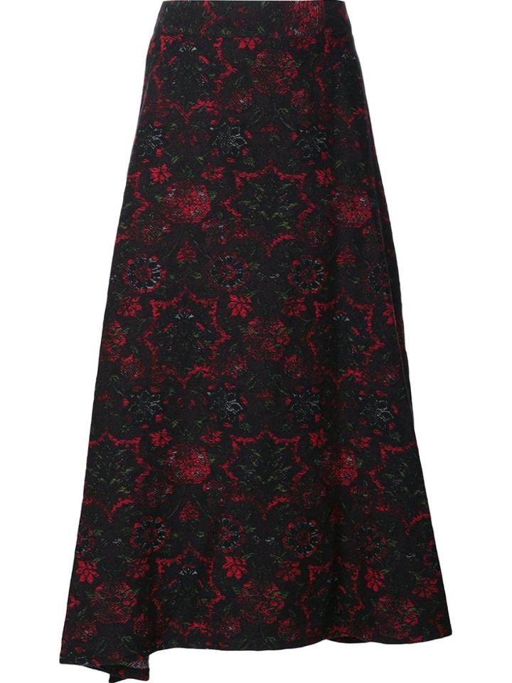 Y's Abstract Print Full Skirt - Black