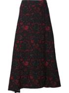 Y's Abstract Print Full Skirt - Black