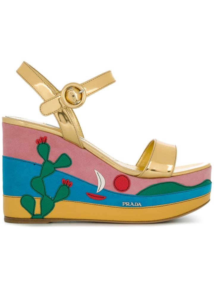 Prada Mexico Appliqué Platform Sandals - Multicolour